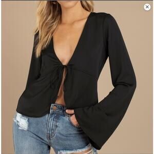 Tobi Brown Long Sleeve Tie Front Blouse Size Small